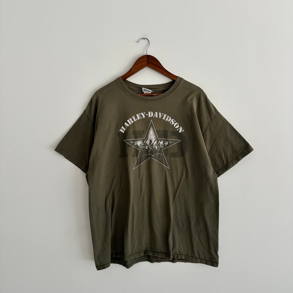 Vintage 2000s Green Harley Davidson Biker Graphic Tee